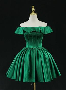 Picture of Green Satin Short Homecoming Dresses Prom Dresses, Green Party Dresses Formal Dress